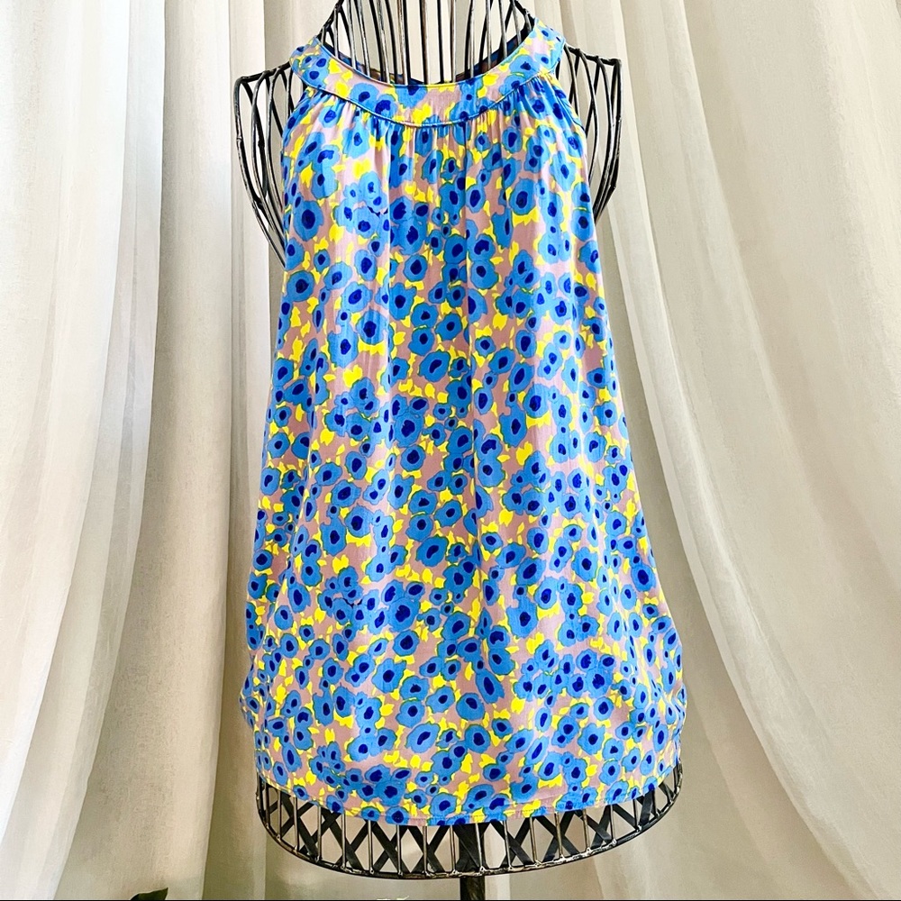 Splendid Blue and Yellow Abstract Floral High Neck Top